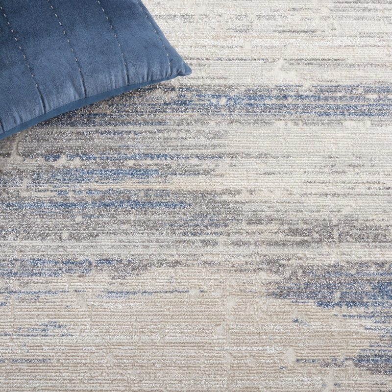 Tapis gris / bleu abstrait tissé à la machine, Tapis de couloir 2 pi 2 po x 8 pi