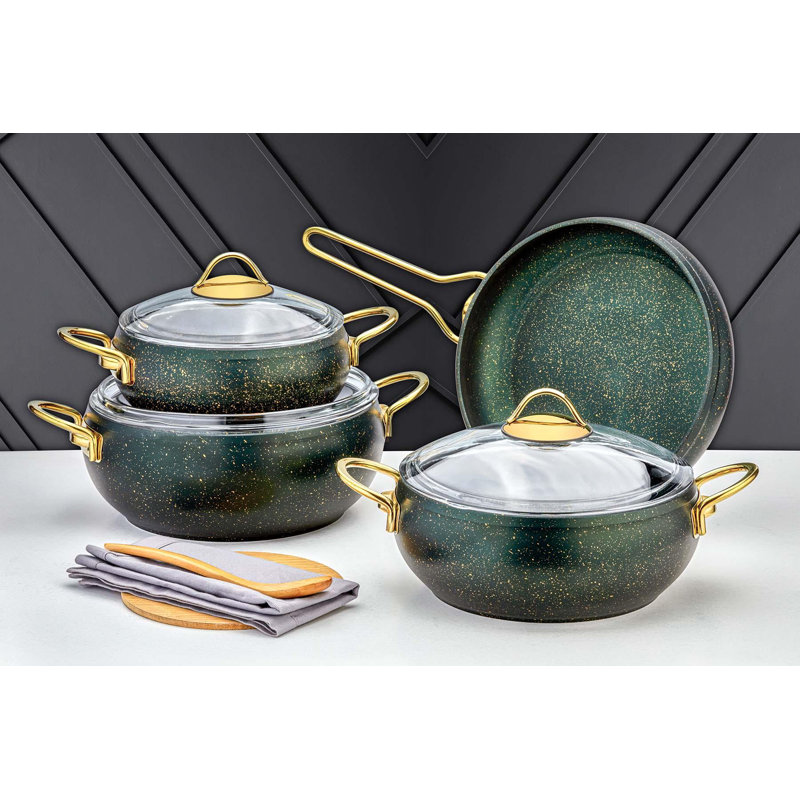 Autley 7 - Piece Non-Stick Aluminum Cookware Set, Green