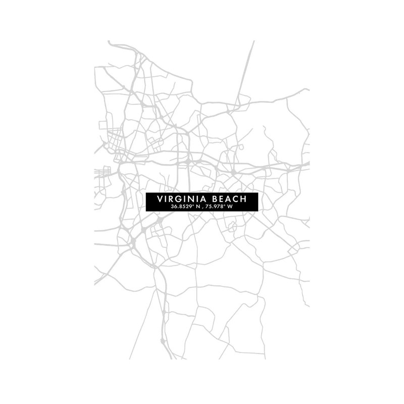 Virginia Beach City Map Minimal Style by WallDecorAddict - Gallery-Wrapped Canvas Giclée on Canvas, 20.32 cm H x 30.48 cm W