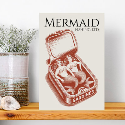 Retro Mermaid Sardines by Andreas Magnusson - Wrapped Canvas Print