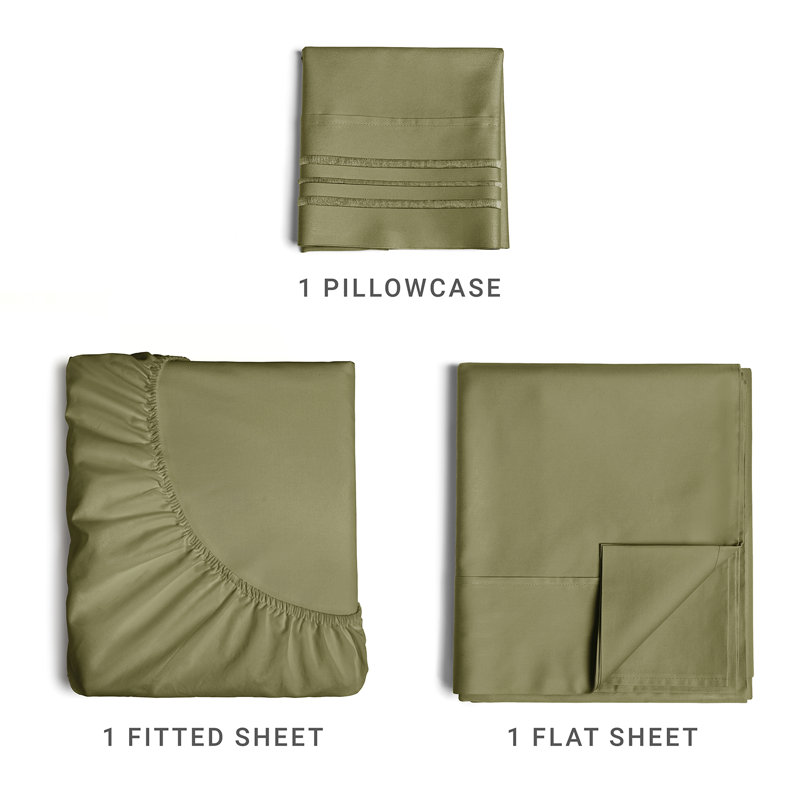 Twin Sage Green Microfiber Stripe Sheet Set for Kids