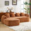 Canapé orange en forme de L en chenille orange avec éponge très élastique, accoudoirs courbés et quatre coussins décoratifs pour plus de confort et de style-407307343