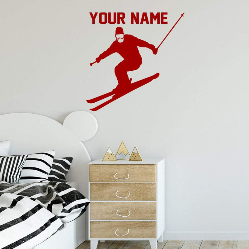 Décalcomanie murale de ski Trinx avec nom personnalisé - CS47, H 18,5 po x l 18 po, Bourgogne, Oui