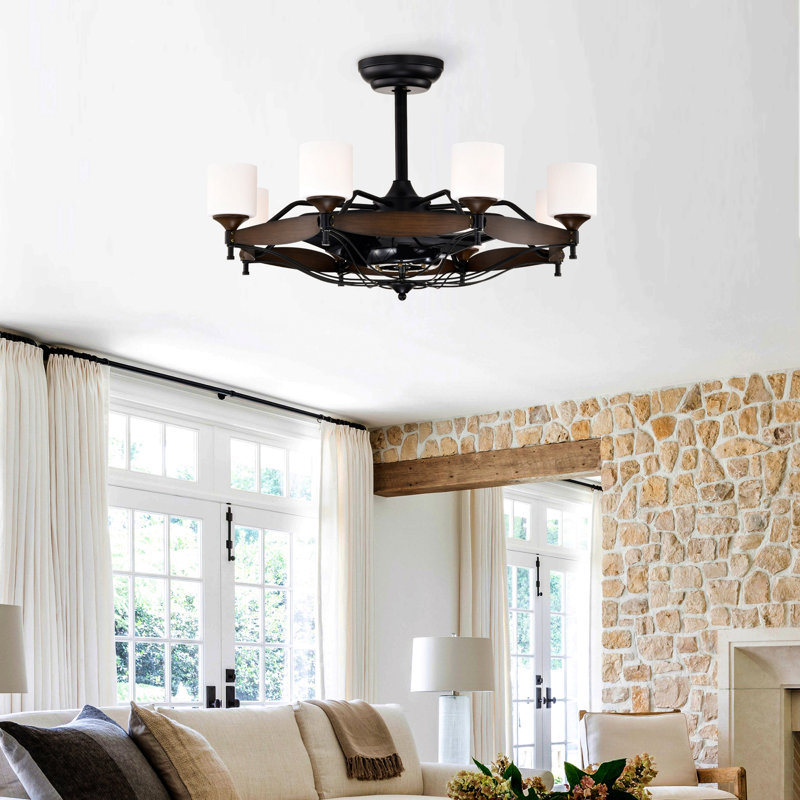 Ventilateur de plafond 33 pouces avec télécommande Dia, moteur à courant continu, 6 vitesses, 3 pales pour la salle à manger, l'entrée, la cuisine, le grain de bois