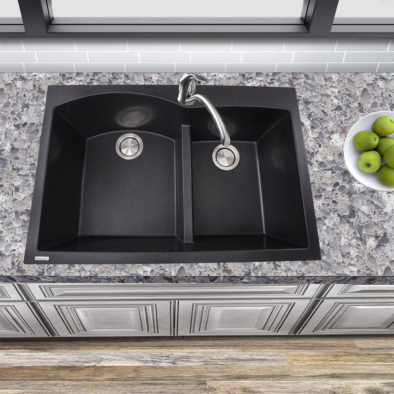 Plymouth 33'' L Double Basin Kitchen Sink, Black
