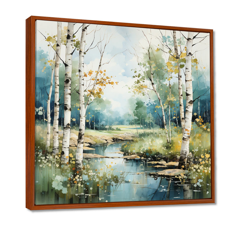 «Birch Woods Whispering Winds X», art mural encadré de bouleau, H 36 po x l 36 po x P 1,5 po, Cadre flottant brun