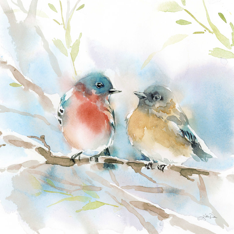 " Bluebird Pair In Spring " by Katrina Pete, 12" H x 12" W, No Frame, Wrapped Canvas