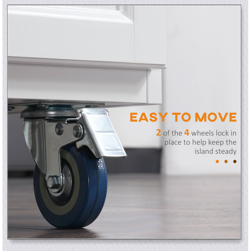 Rolling Kitchen Island with Drop Leaf, White