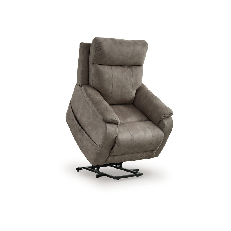 Mead Power Recliner Chair, Heat, Massage, 35 Inch Faux Leather, Gray