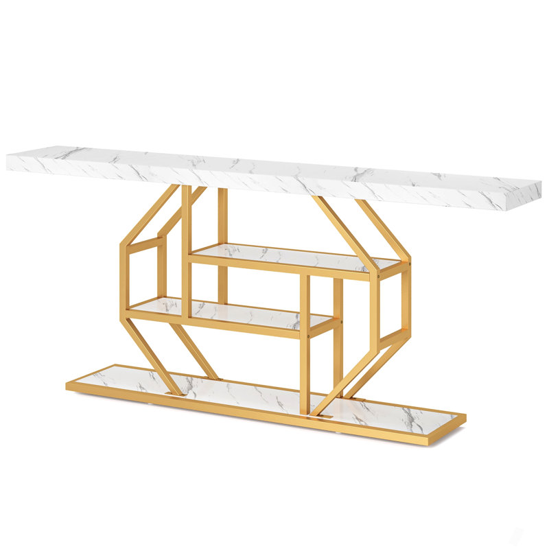 70.9 Inch Extra Long Faux Marble Console Table with 4-Tier Storage, Ideal for Modern Living and Elegant Home Decor
