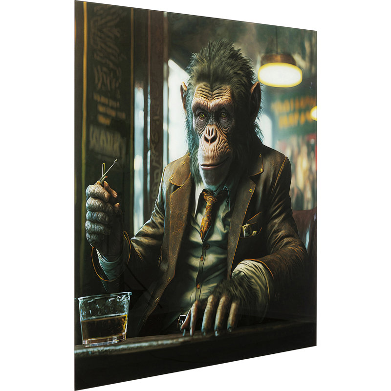 Drinking Monkey Print on Glass