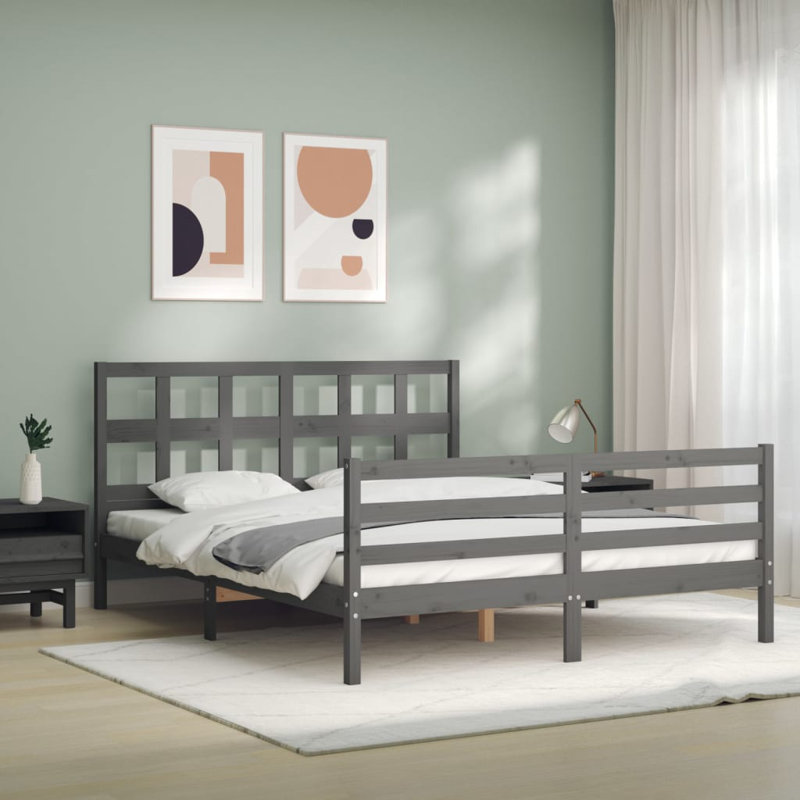 Bed Frame with Headboard, Grey, 150 x 200 cm