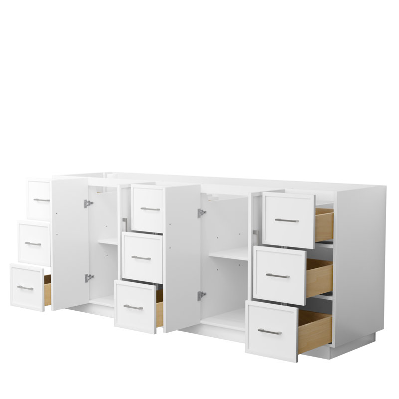 Base de meuble-lavabo double autoportant 83 po Elan TK, Nickel brossé, Blanc