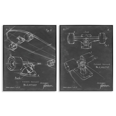 Patent Diagram of Skateboard 2 PC Black Framed Giclee Art Set by Ethan Harper