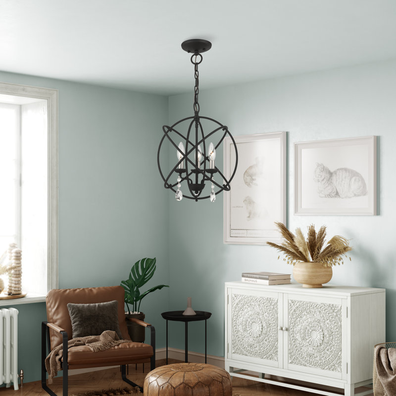 Black Steel Mini Crystal Candle Chandelier Light