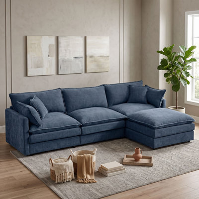Modular L-Shaped Sectional Sofa, 3-Seat Cloud Comfort Couch with Movable Ottoman and Reconfigurable Seating
