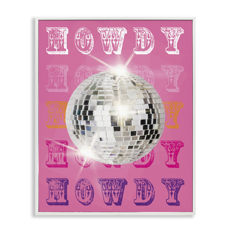 Giclée à motif de boule disco rétro Howdy, design par Susan Arnot, H 14 po x l 11 po, Giclée encadrée blanc bord de mer