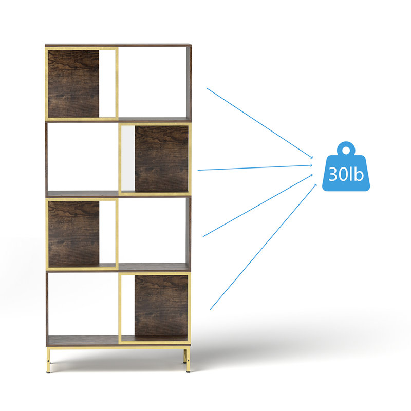 Brown and Gold 4-Tier Asymmetrical Wooden Bookcase