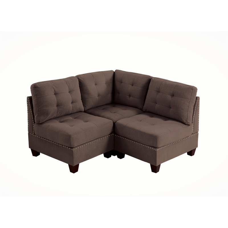 Glendel Upholstered L-Shaped Sectional, Coffee 100% Linen