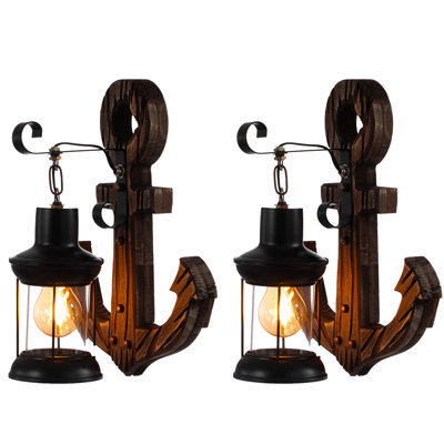 Lampe murale rétro en forme d'ancre industrielle en bois, applique murale de bateau nautique, luminaire mural en forme d'ancre rustique, lanterne murale au design ancre, éclairage de décor de bateau côtier pour la décoration intérieure, restaurant o
