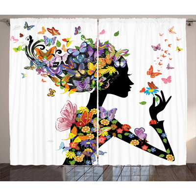 Butterflies Semi-Sheer Rod Pocket Curtain Panels