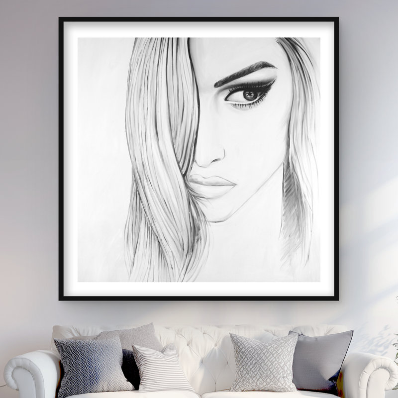 Black & White Portrait - Gray Figurative Framed Print Decor