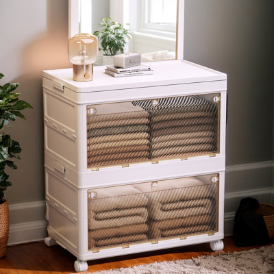 2 Tier Stackable Storage Bins Containers With Wheels For Home Living Room Office Closet