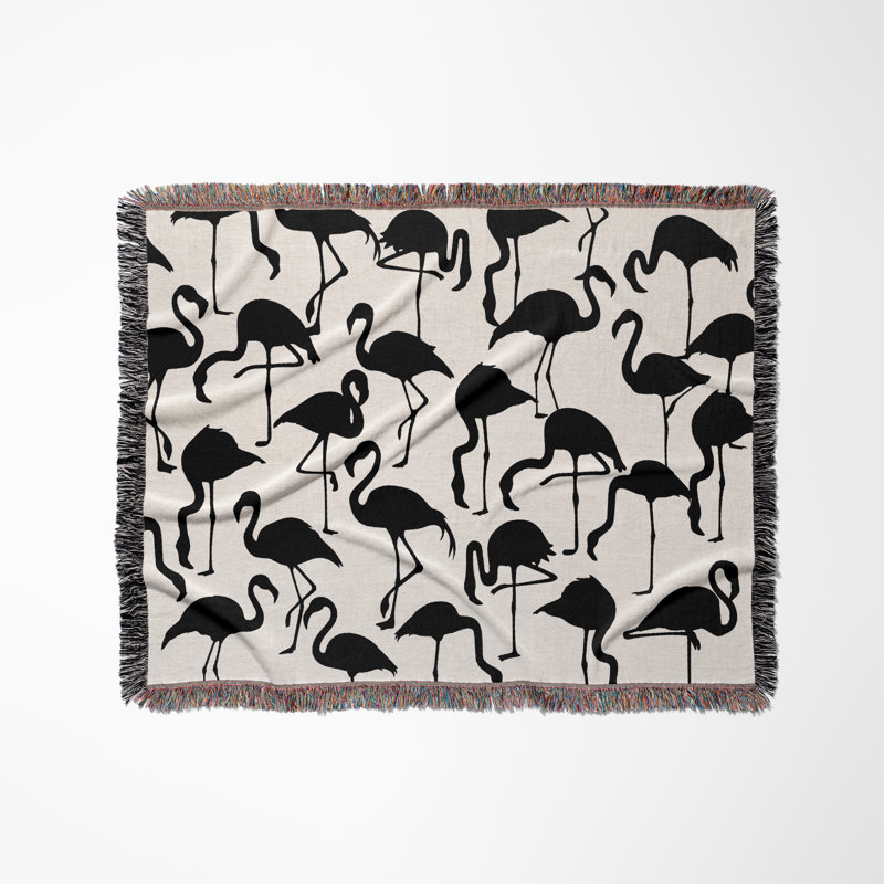 Jeté en mélange de coton Vixo Flamingo, L 60 po x l 60 po, Noir / blanc cassé