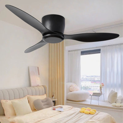 52" Flush Mount Ceiling Fan Without Light, 3 Reversible Blades, With 6 Speeds Reversible DC Motor,Low Profile Ceiling Fan With No Light For Living Room Kitchen Bedroom
