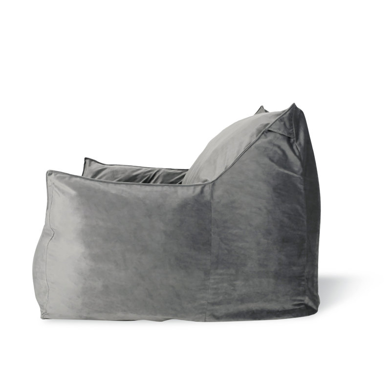 Allea Velveteen Bean Bag Chair With Armrests, Gray Velvet