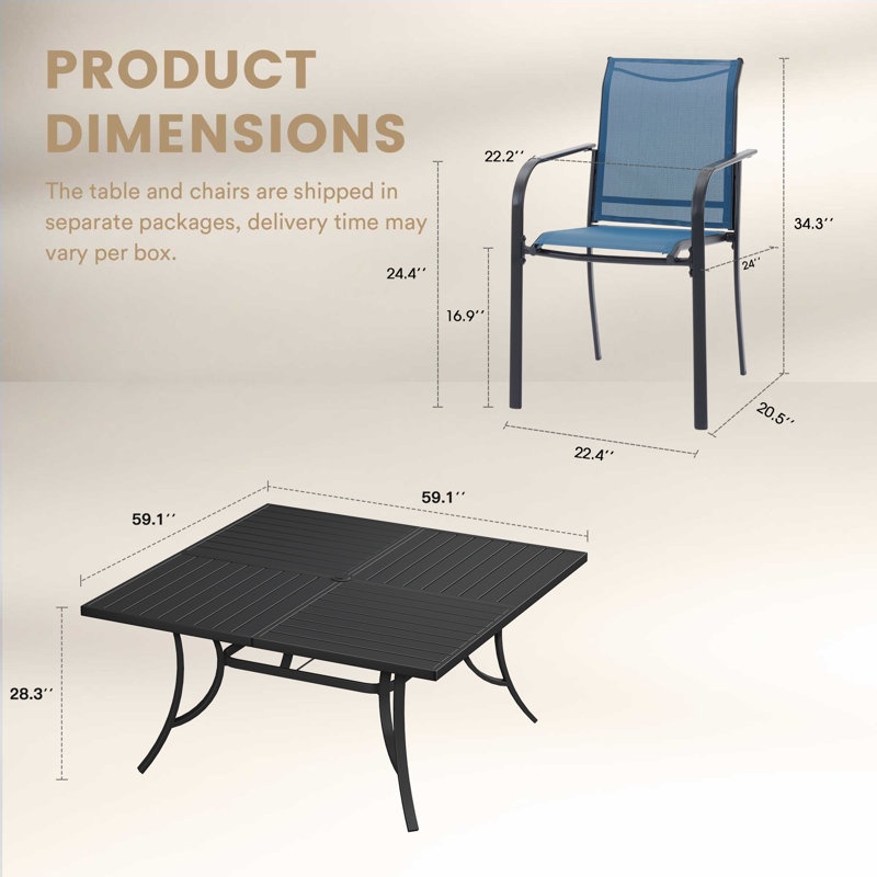 Ensemble repas extérieur pour 8 personnes avec chaises empilables, Black/Blue