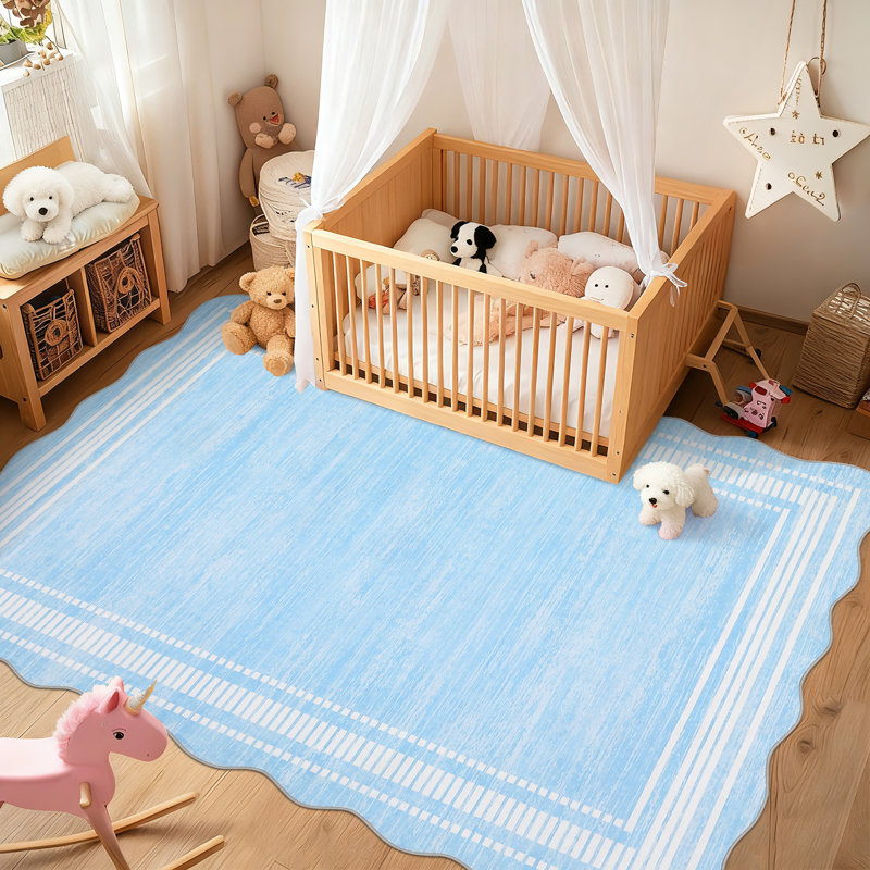 Tapis de salle à manger rectangulaire en polyester bleu clair 8 x 10 pi, Rectangulaire 8 pi x 10 pi, Bleu clair