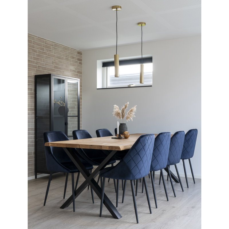 Elsass Oak Solid Wood Top Metal Base Dining Table, Light Brown