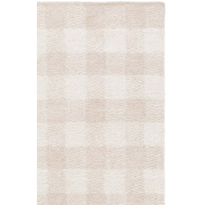 Tapis beige / ivoire en laine / coton / fibre touffeté à la main genre 801