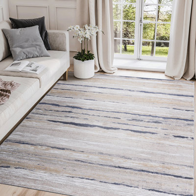 Élégant tapis rayé bleu 5X7, sans perte de teinture, qui convient à la chambre à coucher, au salon et au bureau