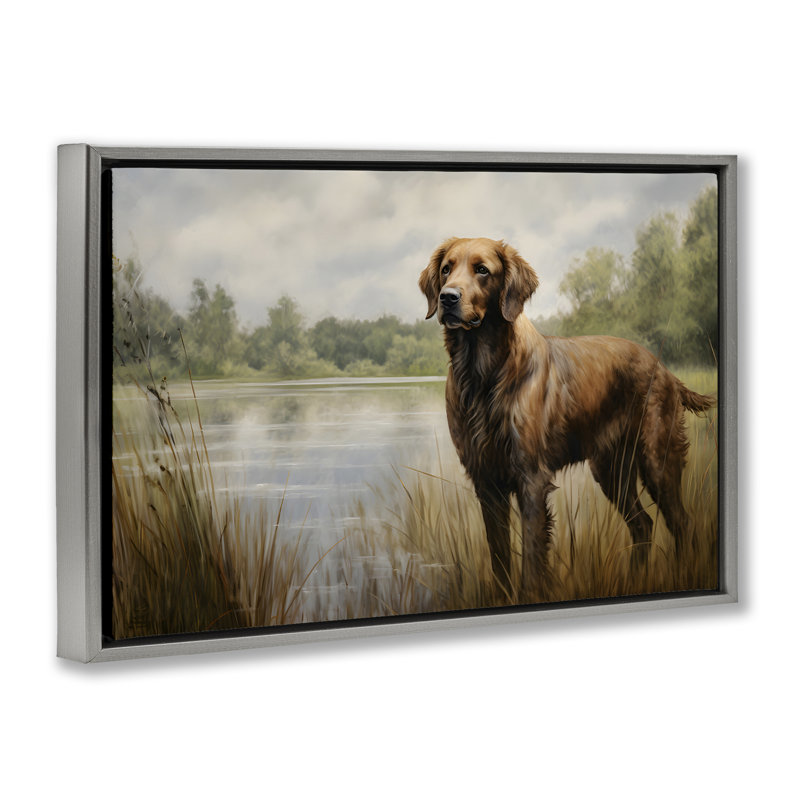 Toile flottante Retriever par Petal Prints, Cadre flottant gris lustré, H 21 po x l 31 po