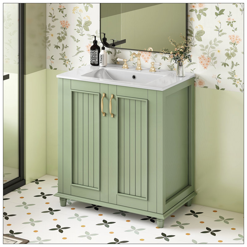Meuble-lavabo 30 po avec lavabo en céramique, Vert