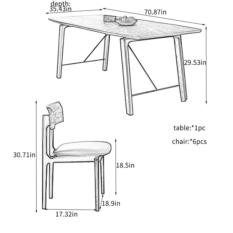 Durable Solid Wood Slate Dining Table Sets., 29.53"H x 70.87"L x 35.43"W