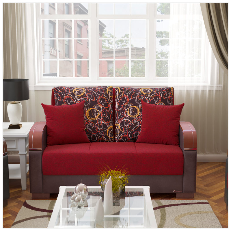 Causeuse convertible rembourrée avec rangement, Polyester rouge
