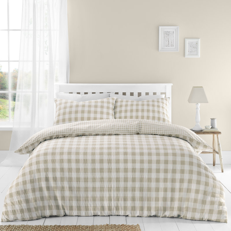 Seersucker Gingham Check Reversible Duvet Cover Set, King Duvet Cover + 2 Standard Pillowcases