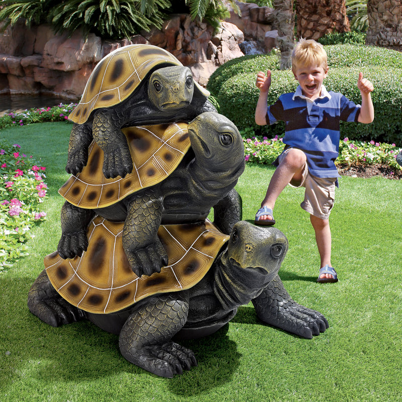 Giant Hand-Painted Resin Stacked Turtle Garden Statue