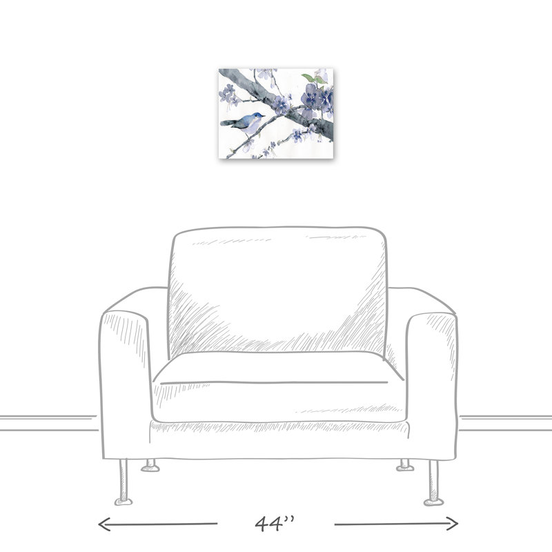 Fleurs de cerisier et oiseaux sur toile, H 11 po x l 14 po x P 1,25 po