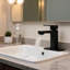 Robinet de lavabo de salle de bain à poignée simple en acier inoxydable noir mat avec contrôle du débit d'eau