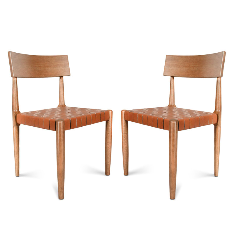 Chaise en cuir véritable Wogina, Brun clair