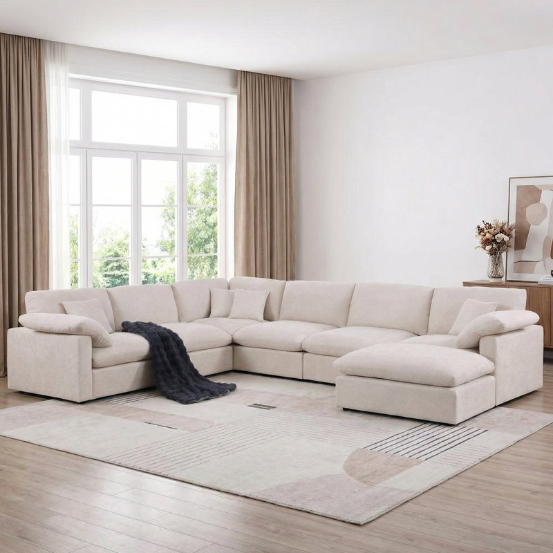 Canapé modulaire en coin surdimensionné 144 pièces 144 po Chenille, Chenille beige