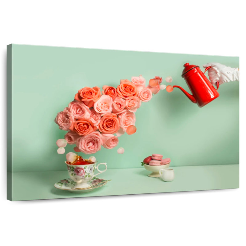 Thé rose et macarons, H 30 po x l 45 po