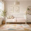 Lit de jour avec barrières de sécurité verticales à 3 côtés, support en lattes de bois respirant et design polyvalent pour les chambres à coucher.-871853311