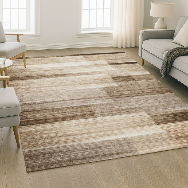 Premium Machine Washable Mayfield AMF2082 Striped Rug, 8' x 10', Brown