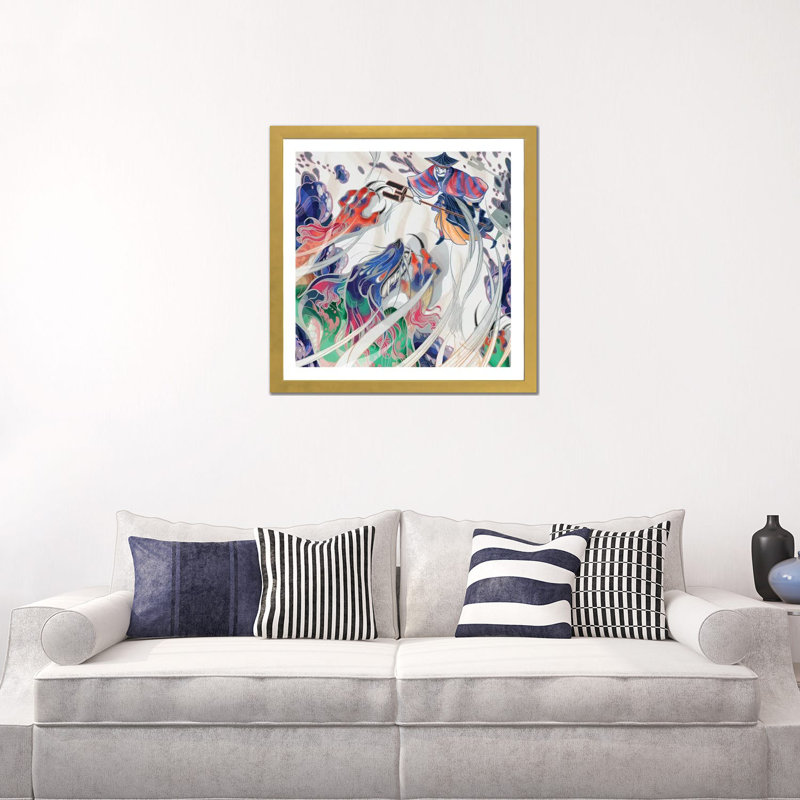 " Water Beast " by Sija Hong, White, Gold Framed Paper, 24" H x 24" W x 1" D