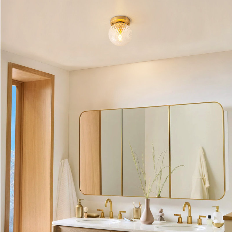 1-Light Brushed Brass Semi-Flush Mount Ceiling Light for Hallway